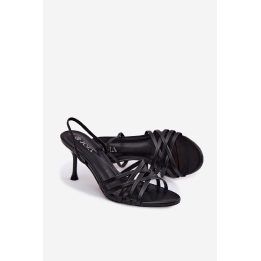 Moteriškos juodos aukštakulnės basutės su dirželiais Velivelle BOTO