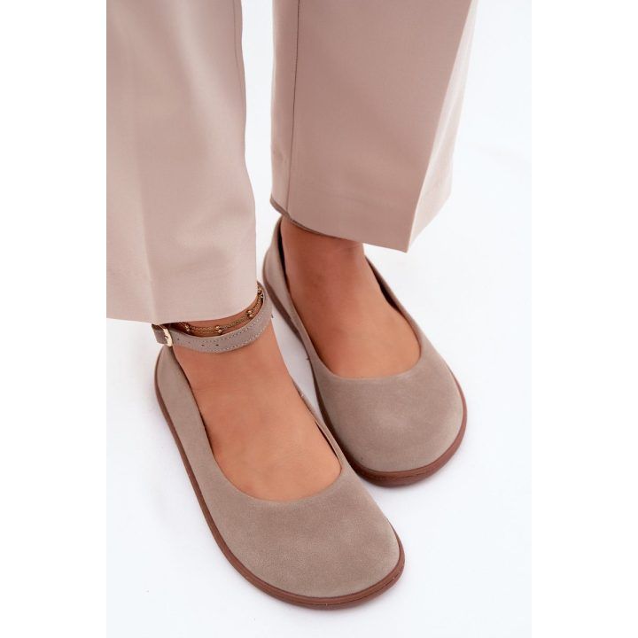 Moteriškos barefoot balerinos iš natūralios zomšos Zazoo 020, cappuccino ZAZOO