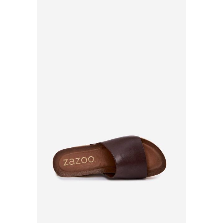 Moteriškos odinės platforminės šlepetės Zazoo 40291, šokolado spalvos ZAZOO