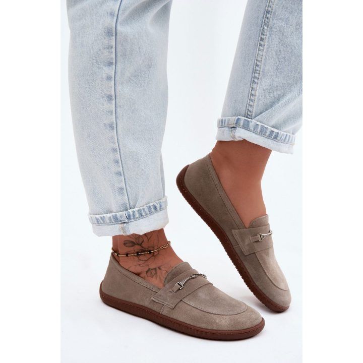 Moteriški barefoot mokasinai iš zomšos, cappuccino ZAZOO
