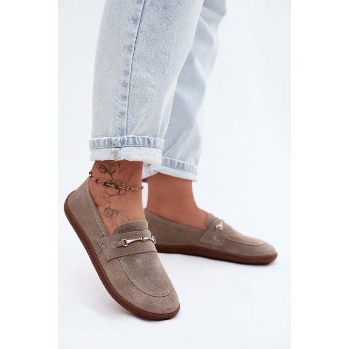 Moteriški barefoot mokasinai iš zomšos, cappuccino ZAZOO