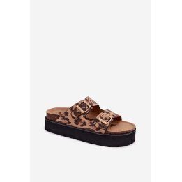 Moteriškos lakinės platforminės šlepetės su auksinėmis sagtelėmis Lee Cooper LCW-26-35-4459L, juodos WRANGLER