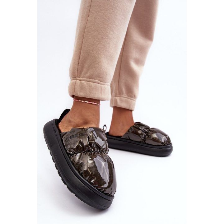 Moteriškos šlepetės su kailio imitacija, juodos BIG STAR SHOES