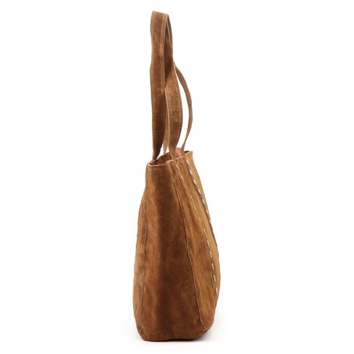 Rankinė ruda zomšinė su kniedėmis kasdienai Luka