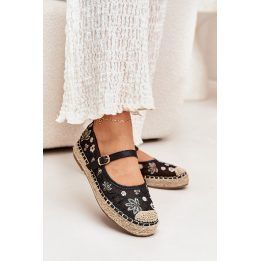 Moteriškos juodos espadrilės su gėlių siuvinėjimu BOTO