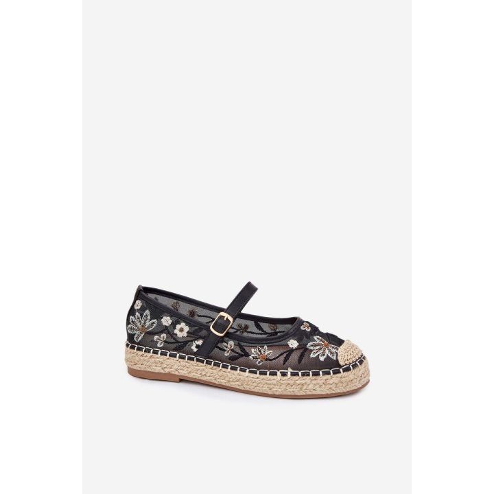 Moteriškos juodos espadrilės su gėlių siuvinėjimu BOTO