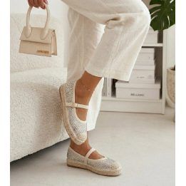 Platforminės espadrilės Mireille, smėlio spalvos su cirkonijomis