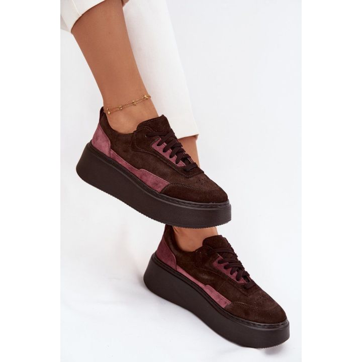 Sportbačiai moteriški rudi versta oda platforminiai Zazoo