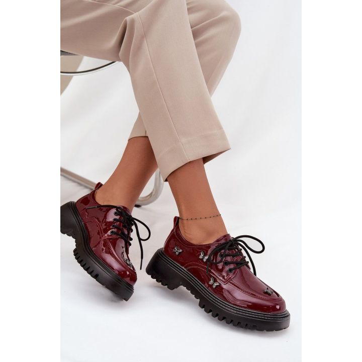 Bordo lakinės moteriškos loafer tipo odinės basutės Artiker