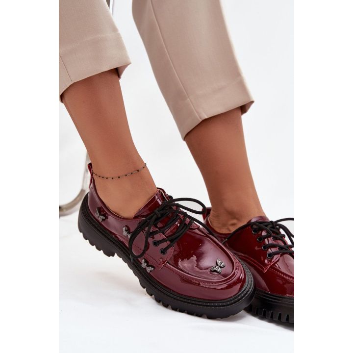Bordo lakinės moteriškos loafer tipo odinės basutės Artiker