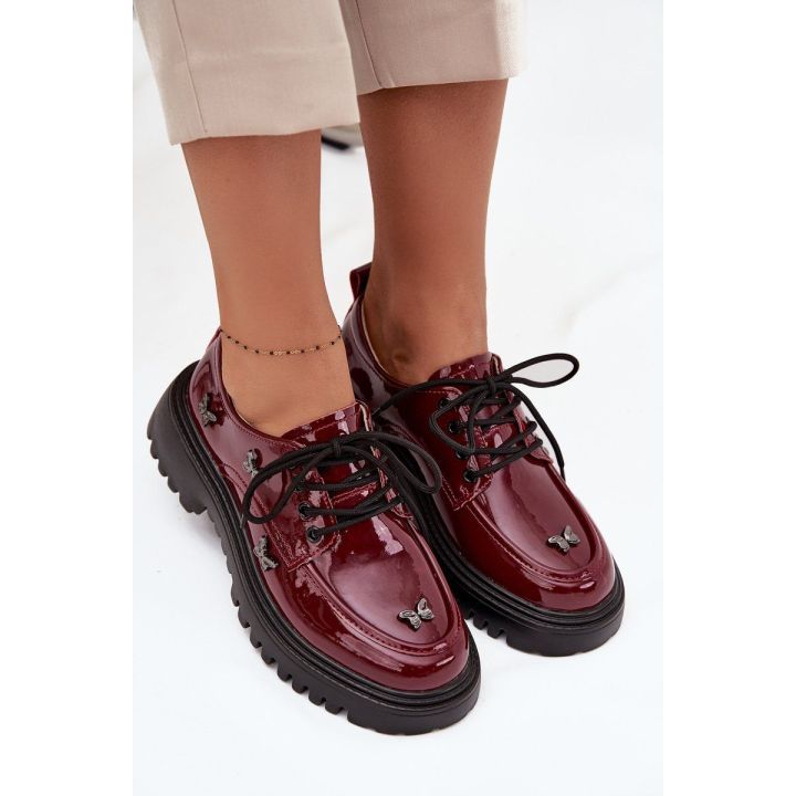 Bordo lakinės moteriškos loafer tipo odinės basutės Artiker
