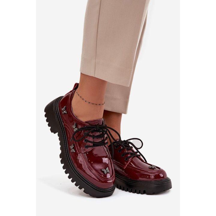 Bordo lakinės moteriškos loafer tipo odinės basutės Artiker