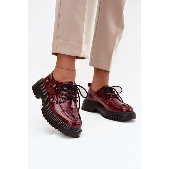 Bordo lakinės moteriškos loafer tipo odinės basutės Artiker