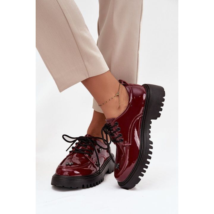 Bordo lakinės moteriškos loafer tipo odinės basutės Artiker