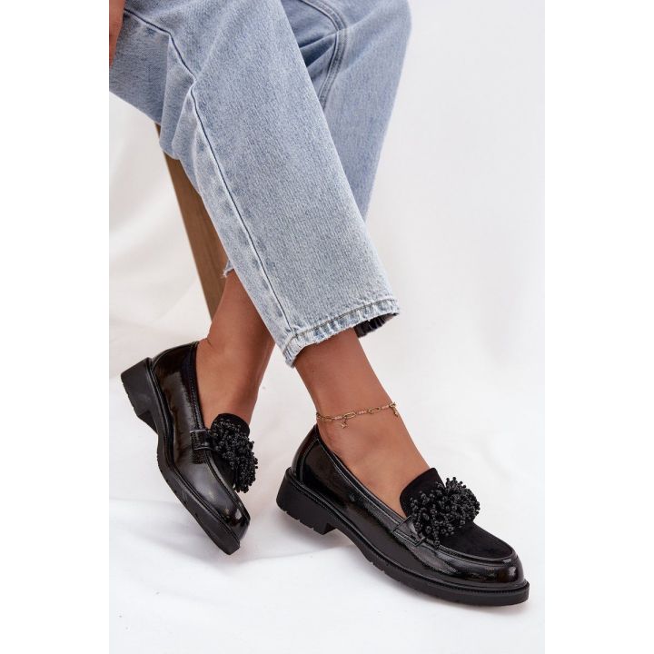 Women's Patent Leather Moccasins S.Barski HY52-369B Black