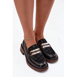 Leather Lacquered Ladies Moccasins With Separate Detail D&A MR52-173 Black