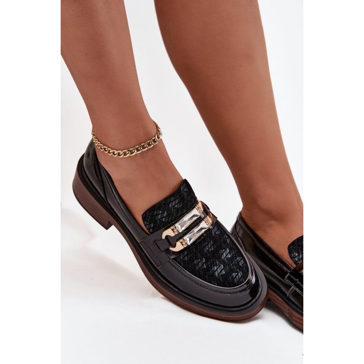 Leather Lacquered Ladies Moccasins With Separate Detail D&A MR52-173 Black
