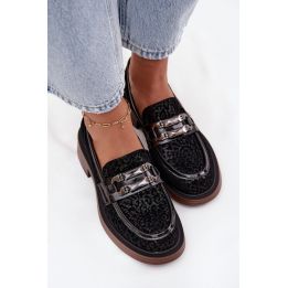 Suede Women's Loafers with Decoration D&A MR52-176 Black