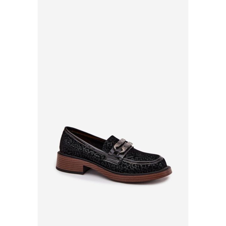 Suede Women's Loafers with Decoration D&A MR52-176 Black