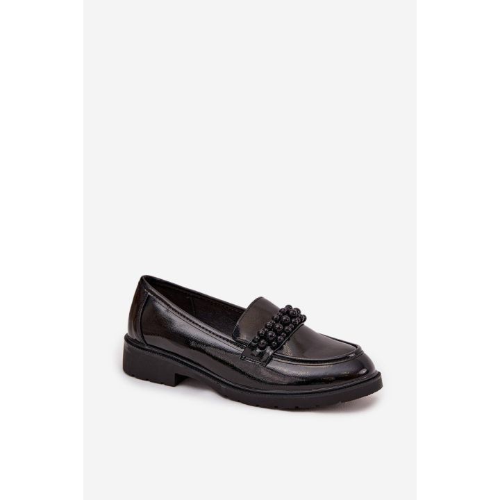 Women's Patent Loafers With Beads S.Barski HY52-541 Black