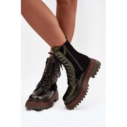 Aulinukai tamsiai žali su platforma odiniai Step in Style