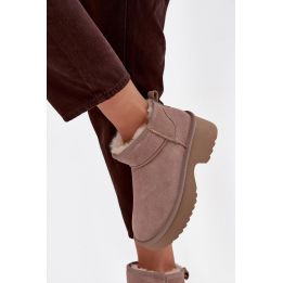 Women's Snow Boots Made of Natural Suede Lined with Fur Khaki Milora