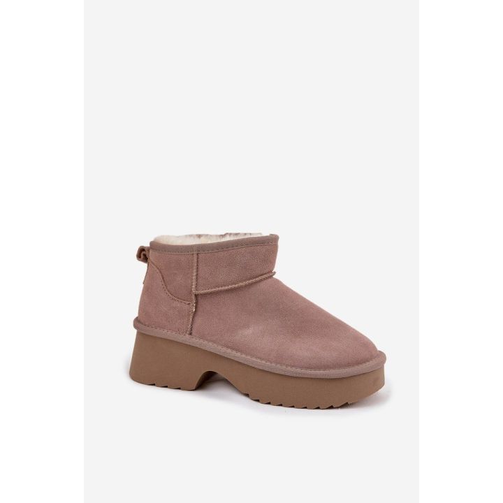 Women's Snow Boots Made of Natural Suede Lined with Fur Khaki Milora