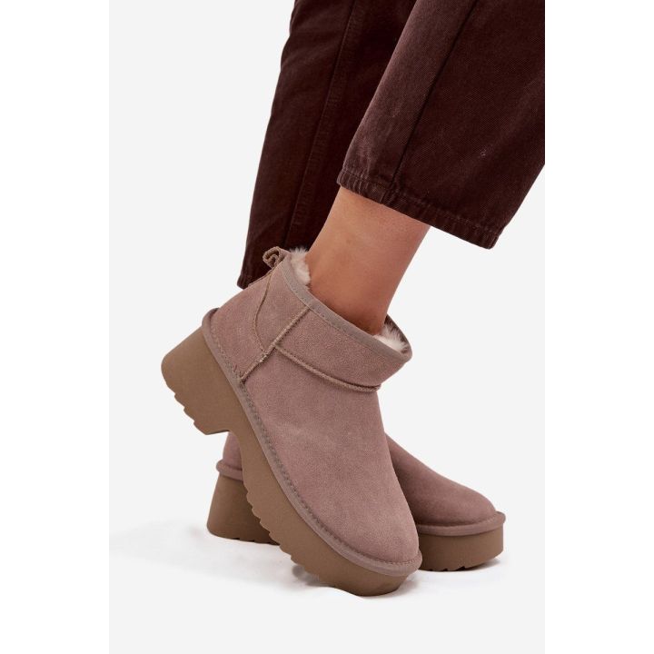 Women's Snow Boots Made of Natural Suede Lined with Fur Khaki Milora