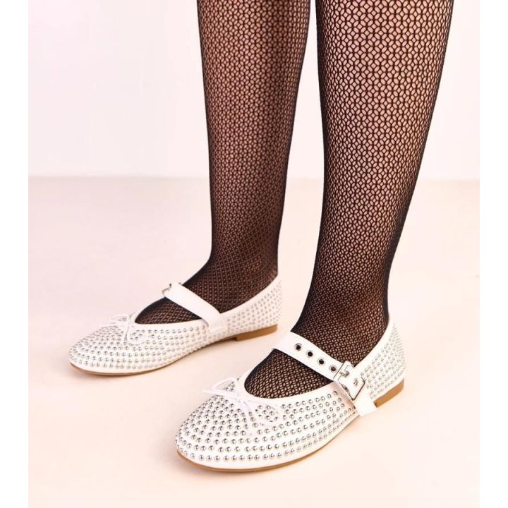 Balerinos baltos su kniedėmis ir kaspinu Mylie