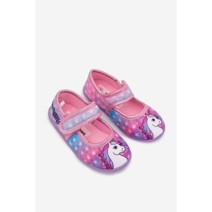 Balerinos šlepetės rožinės su Velcro vienaragiu Silviera