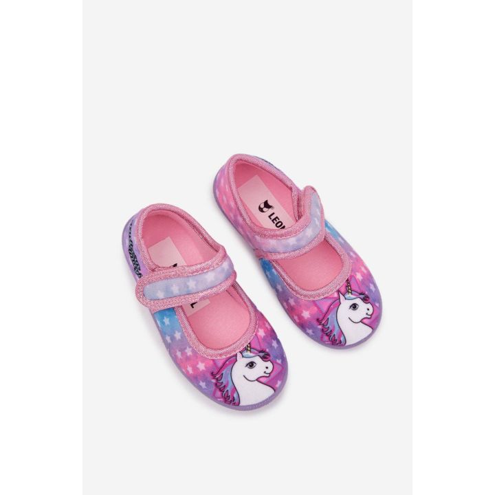 Balerinos šlepetės rožinės su Velcro vienaragiu Silviera