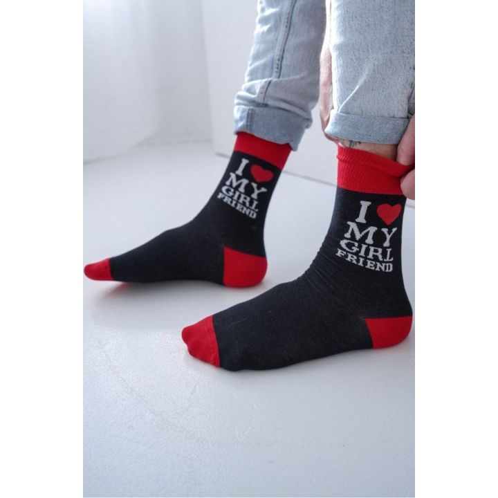 Kojinės vyrams su užrašu I LOVE MY GIRLFRIEND juodos