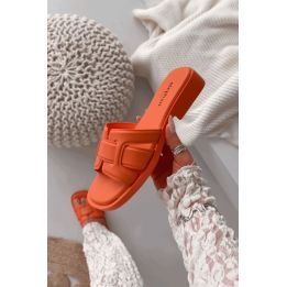 Moteriškos šlepetės oranžinės šlepetės žemu kulnu Lorania