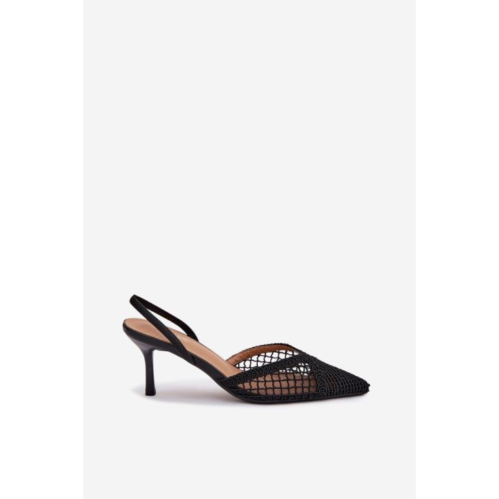 Moteriškos pintos aukštakulnės basutės juodos Hanelis