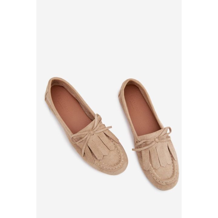 Moteriški smėlio spalvos mokasinai su kutais ir raišteliais Glorina