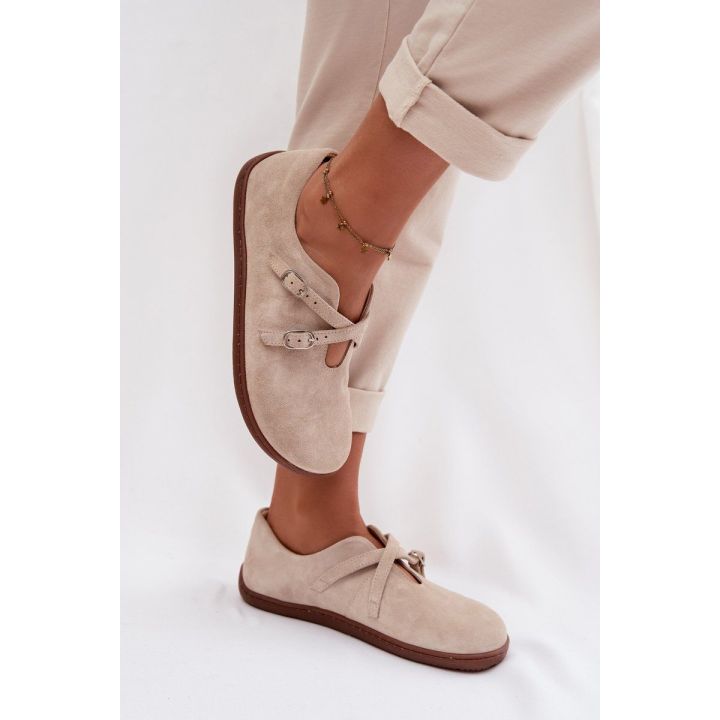 Moteriški zomšiniai loaferiai su dirželiais šviesiai smėlio spalvos Zazoo