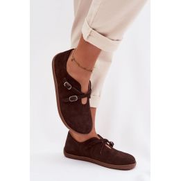 Moteriški zomšiniai loafers batai su dirželiais Zazoo rudi