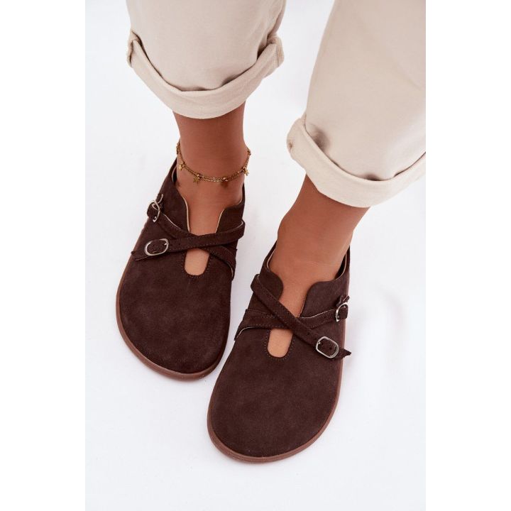 Moteriški zomšiniai loafers batai su dirželiais Zazoo rudi