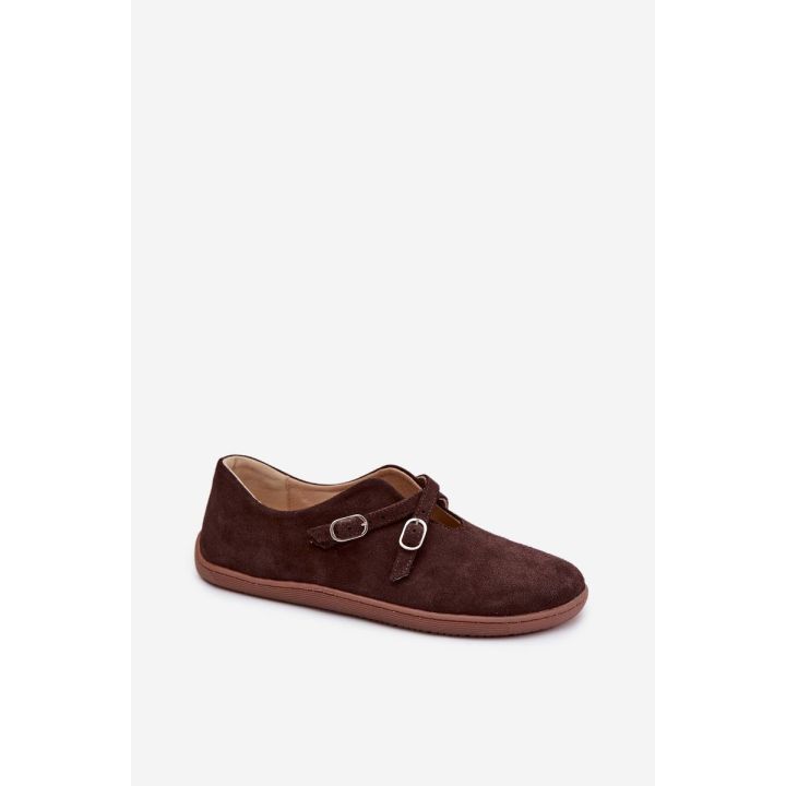 Moteriški zomšiniai loafers batai su dirželiais Zazoo rudi