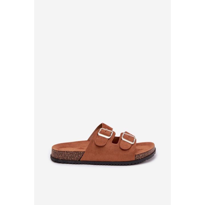 Moteriškos šlepetės su sagtimis Oliena camel spalvos