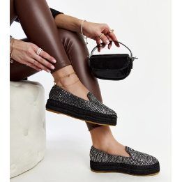 Moteriškos juodos espadrilės Havin su sidabro siūlu
