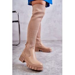 Smėlio spalvos ilgaauliai batai virš kelių Step in style
