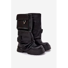 Ilgaauliai batai virš kelių su platforma, juodi Step in style