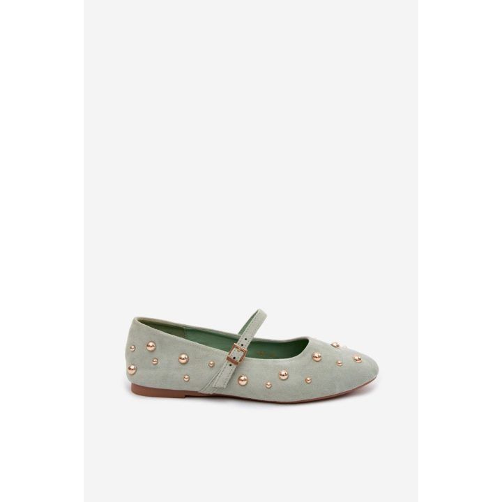 Balerinos su sagtimi ir dekoratyvinėmis detalėmis, mėtų spalvos Step in style