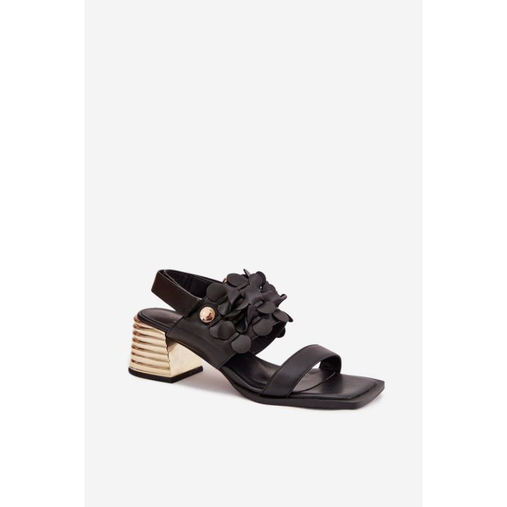 Moteriški sandalai iš natūralios odos, 6 cm kulno aukščio