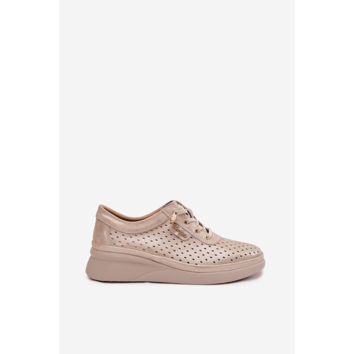Ażurowi odiniai moteriški loafers Vinceza 79603 auksinės spalvos