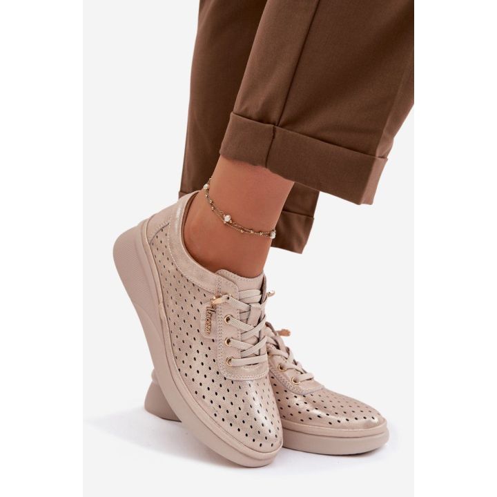 Ażurowi odiniai moteriški loafers Vinceza 79603 auksinės spalvos