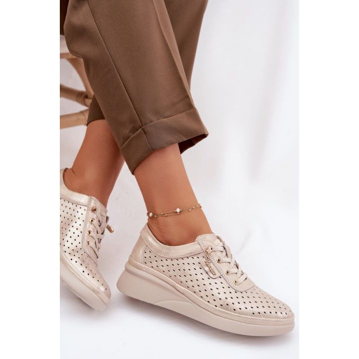 Ażurowi odiniai moteriški loafers Vinceza 79603 auksinės spalvos