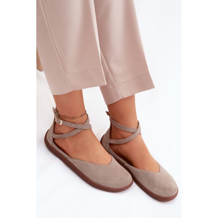 Moteriškos zomšinės barefoot balerinos Zazoo 320, cappuccino