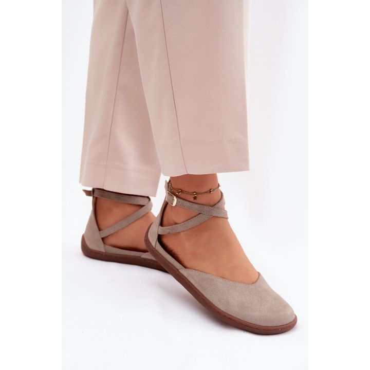 Moteriškos zomšinės barefoot balerinos Zazoo 320, cappuccino
